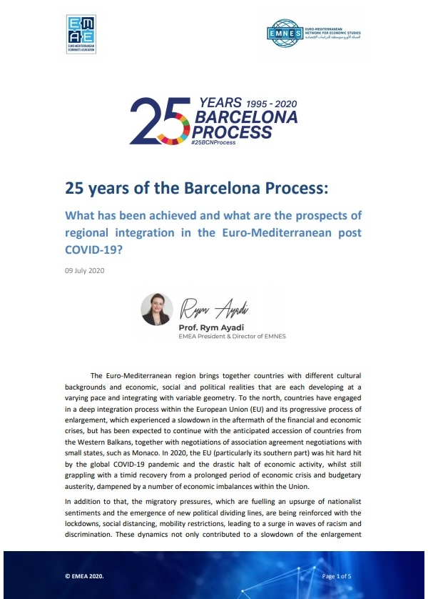 25 years of the Barcelona Process: What has been achieved and what are the prospects of regional integration in the Euro-Mediterranean post COVID-19?