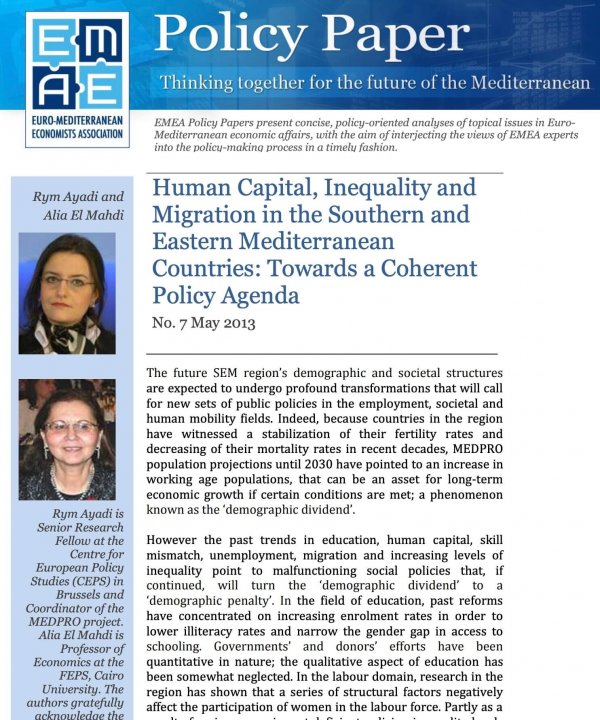 Human Capital, Inequality and Migration in Southern and Eastern Mediterranean Countries: Towards a coherent policy agenda