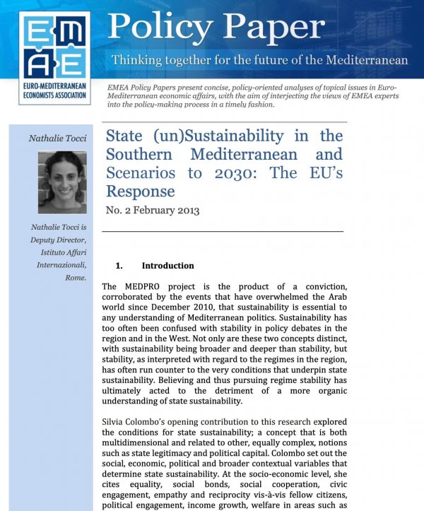 State (un)Sustainability in the Southern Mediterranean and Scenarios to 2030: The EU’s Response