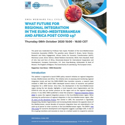 EMEA webinar report: “What future for regional integration in the Euro-Mediterranean and Africa post COVID19" - 08 October 2020